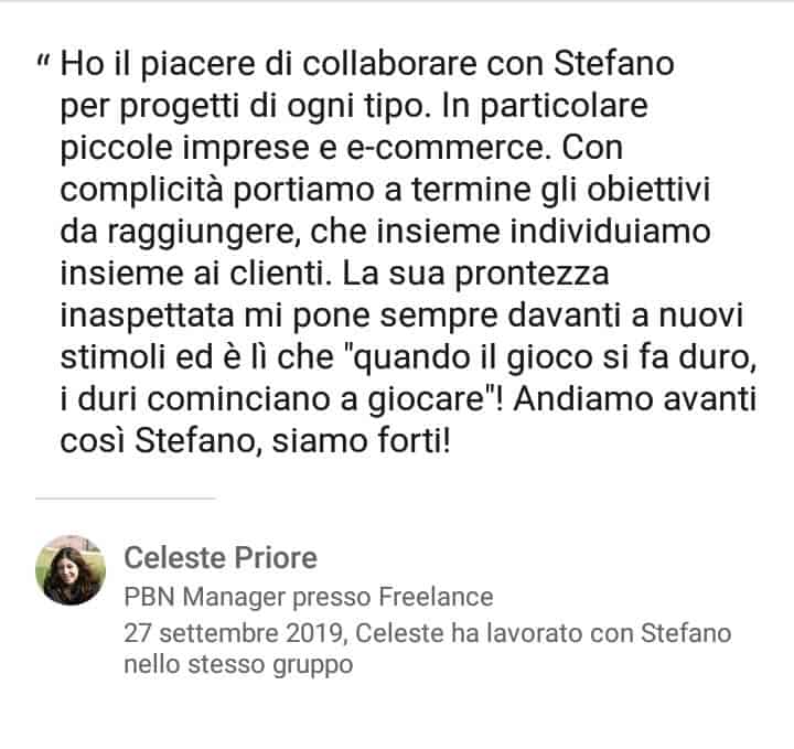 Segnalazioni-positive-LinkedIn-Stefano-Diversi-SEM-Specialist-Celeste-Priore