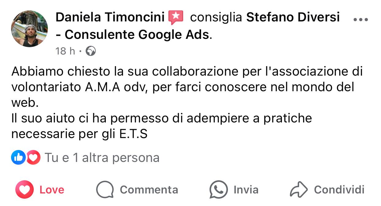 Daniela Timoncini Recensioni Ottobre 2024 Pagina Facebook di Stefano Diversi Consulente Digital Marketing ed Esperto Google Ads (4)